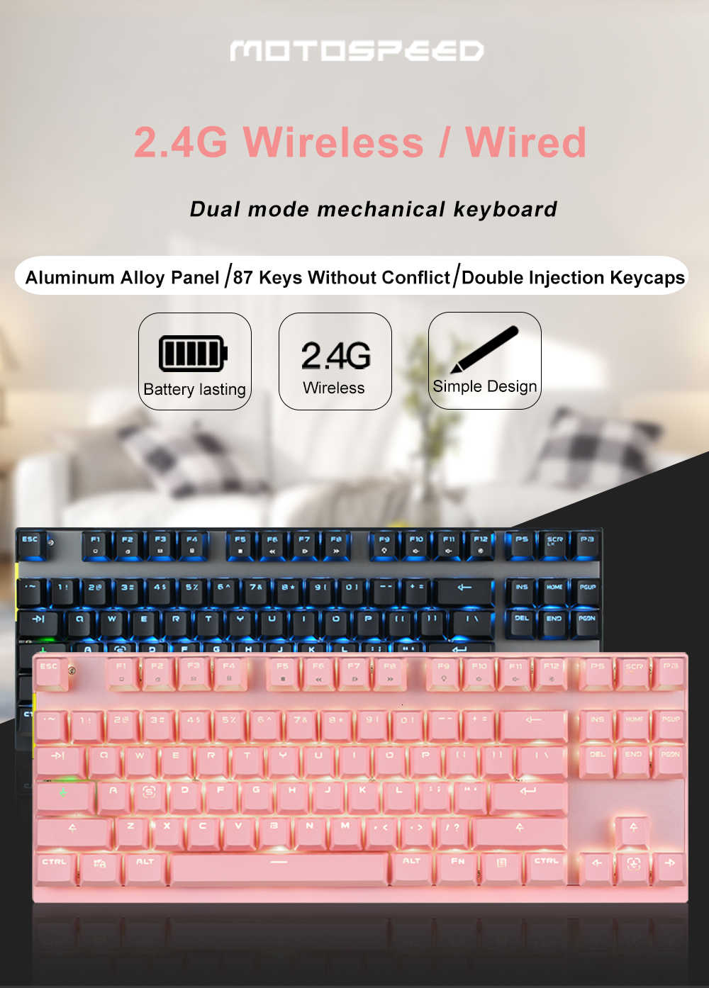 GK82 87 Key Mechanical Keyboard Wireless