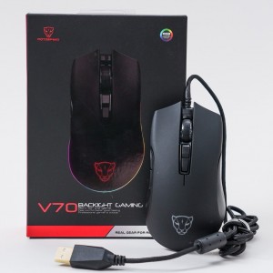 MOTOSPEED V70 USB Wired Gaming Mouse,DPI 6400 ZEUS6400 Optical Sensor,Chorma RGB Backlit,7 Programmable Buttons，Ergonomic PC Gaming Mouse for Laptop, PC, Mac ( Black/White/Pink)