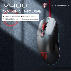Motospeed V400 Wired Gaming Mouse RGB Backlit Mouse E-sports Mouse with 6 Adjustable DPI Levels Programmable Buttons Black